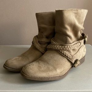 JustFab Suede-like Tan Buckle Short Boots Size 10